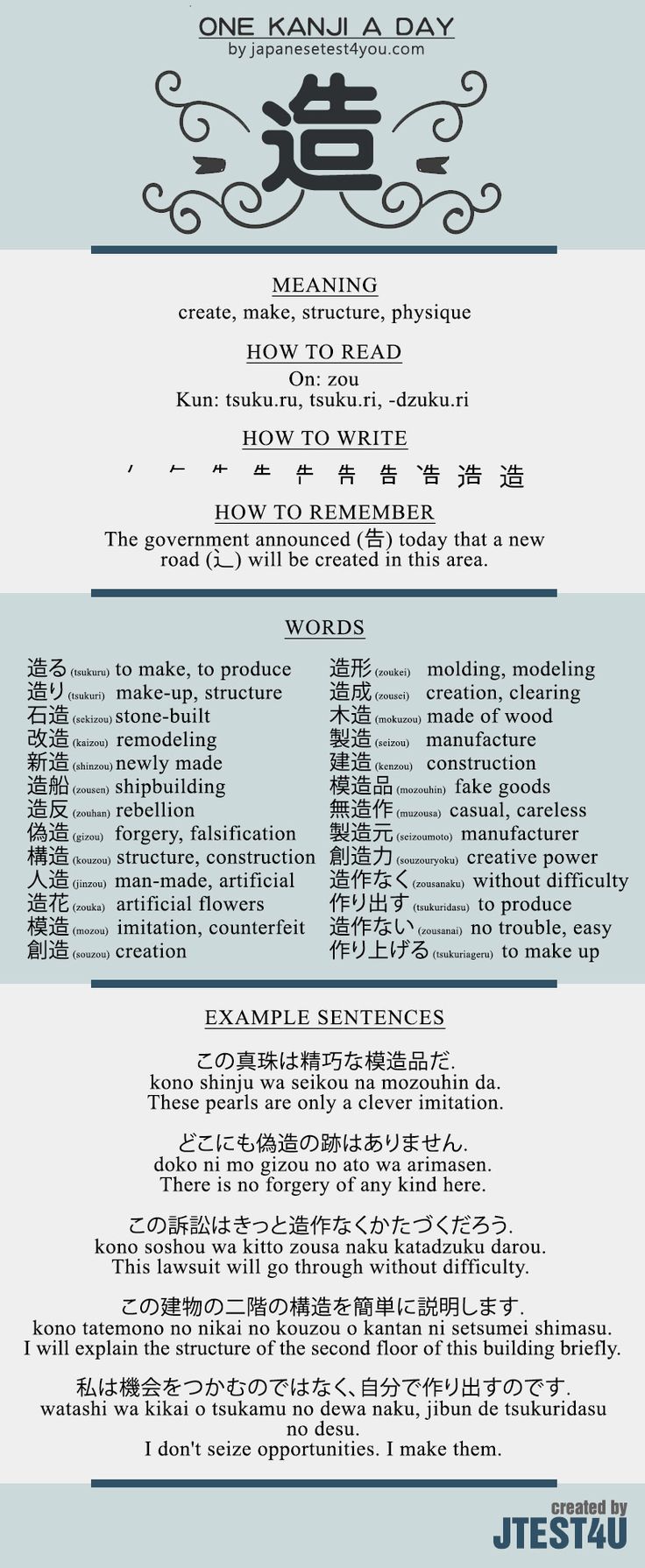 Educational Infographic Learn One Kanji A Day With Infographic 造 Zou Japanesetest4you Infographicnow Com Your Number One Source For Daily Infographics Visual Creativity