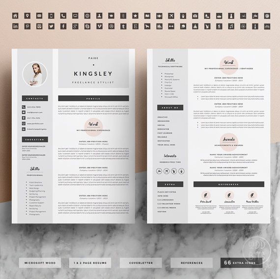 business infographic   professional resume template for word 1  u0026 2 page cv template  icon set