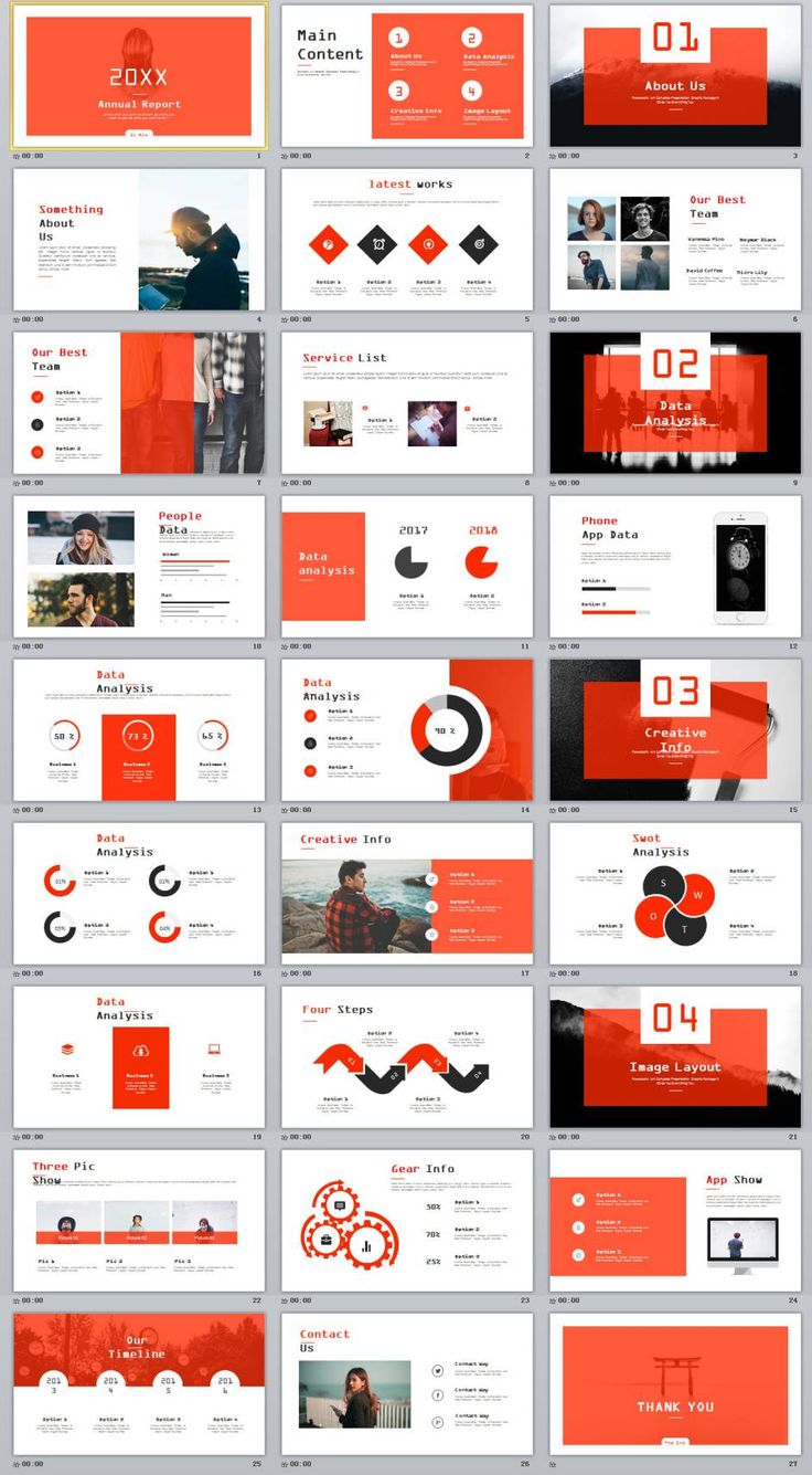 Business infographic : 27  Red Annual analysis report PowerPoint