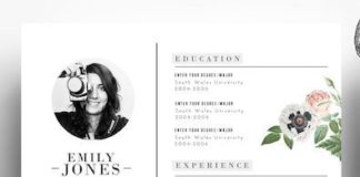 Business infographic : Adorable editable floral 2-page resume template in .psd format and MS Word format