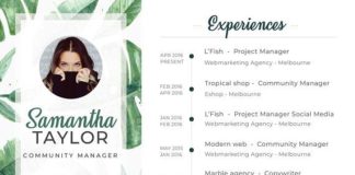 Business infographic : Tropical Leaves – Curriculum Vitae / Template Resume/ CV / Cover Letter – Creative Design – For Photoshop