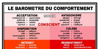 Educational infographic : Kinesiologie baromètre du comportement : à droite l'émotion bloquée, à …