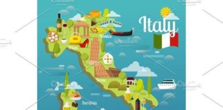 Travel infographic – Colorful Italy travel map with attraction symbols italian sightseeing world arch…