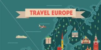 Travel infographic – Europe travel map poster. Travel and tourism background. Vector illustration