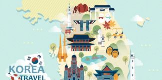 Travel infographic – Illustration about Adorable South Korea travel map with colorful attractions. Il…