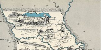 Travel infographic – Missouri Map 1931 ORIGINAL Vintage Picture Map – Antique Charming Teal Aqua – St. Louis Kansas City St. Joseph Jefferson City – Johst USA