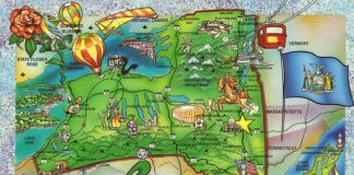 Travel infographic – New York State Map Postcard