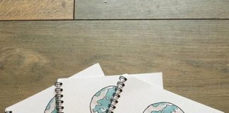 Travel infographic – Travel book fun for kids, notes and memories, A5 book travel diary, 52 pages, beige and blue