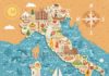 Travel infographic – Vector stylized map of Italy. Travel illustration with italian landmarks, people…