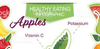 Food infographic – Infographic with nutritional facts for fruits on a white base….