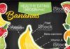 Food infographic – Infographic with nutritional facts for fruits on a blackboard base….