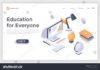 Business infographic : Landing page with student’s workplace, computer and place for text. Distant and …