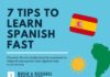 Educational infographic : 7 Tips To Learn Spanish Fast