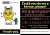 Educational infographic : How to say – “Could you do me a favor, please?” & “I trust you” in Korean & Japa…
