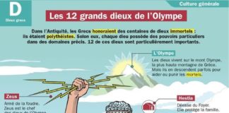 Educational infographic : Les 12 grands Dieux de l'Olympe