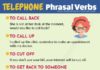 Educational infographic : List of English Telephone Phrasal Verbs