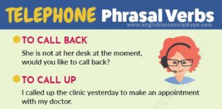 Educational infographic : List of English Telephone Phrasal Verbs