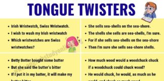Educational infographic : Tongue Twisters: 65 Popular Tongue Twister to Improve Pronunciation – English St…