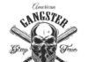 Fashion infographic : Gangster emblem, label, print, badge with skull in bandana and crossed baseball …