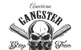 Fashion infographic : Gangster emblem, label, print, badge with skull in bandana and crossed baseball …