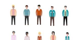 Fashion infographic : Young people, teenagers and students. Fashion man and woman in modern clothes. D…