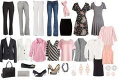 Fashion infographic : infographic : Pink & Gray Work Capsule Wardrobe by kristin727 on Polyvore featur…