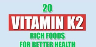 Health infographic : The Top 20 Foods High In Vitamin K2 (Menaquinone)