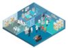 Healthcare infographic : Flat isometric Medical center hospital interior vector illustration. Healthcare …