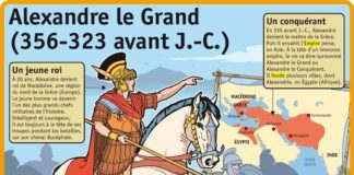 Science infographic – Science infographic – Alexandre le Grand (356-323 avant J.-C.) et un célèbre roi macédoniens qui a combattu un roi de Perse, Darius. Il est également fondateur de différentes villes tel Alexandrie.