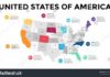 Statistics infographic : USA map infographic. Slide presentation. United States of America. Global busine…