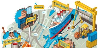 Travel infographic – Elly Walton – Belfast – A series of map illustrations for Cara magazine