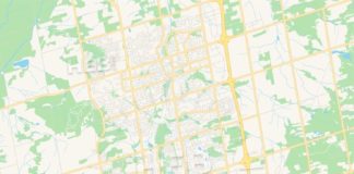 Travel infographic – Empty vector map of Aurora, Ontario, Canada