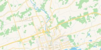 Travel infographic – Empty vector map of Belleville, Ontario, Canada