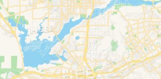 Travel infographic – Empty vector map of Corona, California, USA