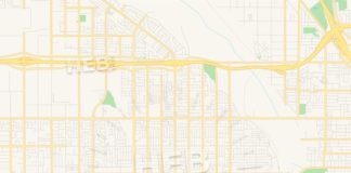 Travel infographic – Empty vector map of Rialto, California, USA