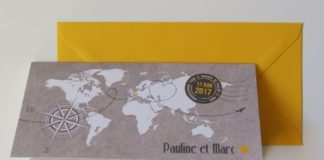 Travel infographic – Faire-part Mariage voyage rétro gris et jaune Pochette et billet d’avion #faire…