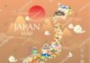 Travel infographic – Japan travel map in flat illustration.
