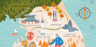 Travel infographic – Korea travel map, lovely flat style korea attractions and specialties for travel…