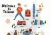 Travel infographic – Taiwan Travel map, hand drawn style attractions and specialties with three trave…