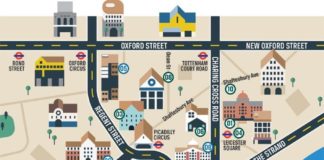 Travel infographic – Theatre, gallery and cabaret shows map – – all within easy access from London …