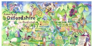 Travel infographic – Travel infographic – Hand painted map of the county of Oxfordshire. Prints here >> pr-nt.me/oxonmap