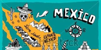 Travel infographic – Travel infographic – Illustrated map of Mexico with the main attractions