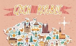 Travel infographic – Vector stylized map of Czech Republic. Travel illustration with Czech landmarks,…