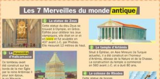 Science infographic – Educational infographic : Fiche exposés : Les sept merveilles du monde antique…