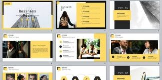 Business infographic : 27+ yellow business plan report PowerPoint Template