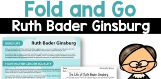 Educational infographic : Fold and Go Biography: Ruth Bader Ginsburg- Activity for Grades 3-5
