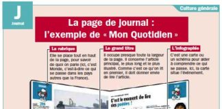 Educational infographic : La page de journal : l’exemple de « Mon Quotidien »