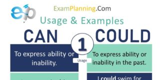 Educational infographic : Use of can and could with examples