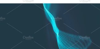 Science infographic – Abstract Music background. Big Data Particle Flow Visualisation. Science infogra…