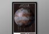 Science infographic – Jupiter and its Moon // Human Space Exploration Infographic Print with Planetary Mission Timeline // Maroon and Brown Low Poly Illustration